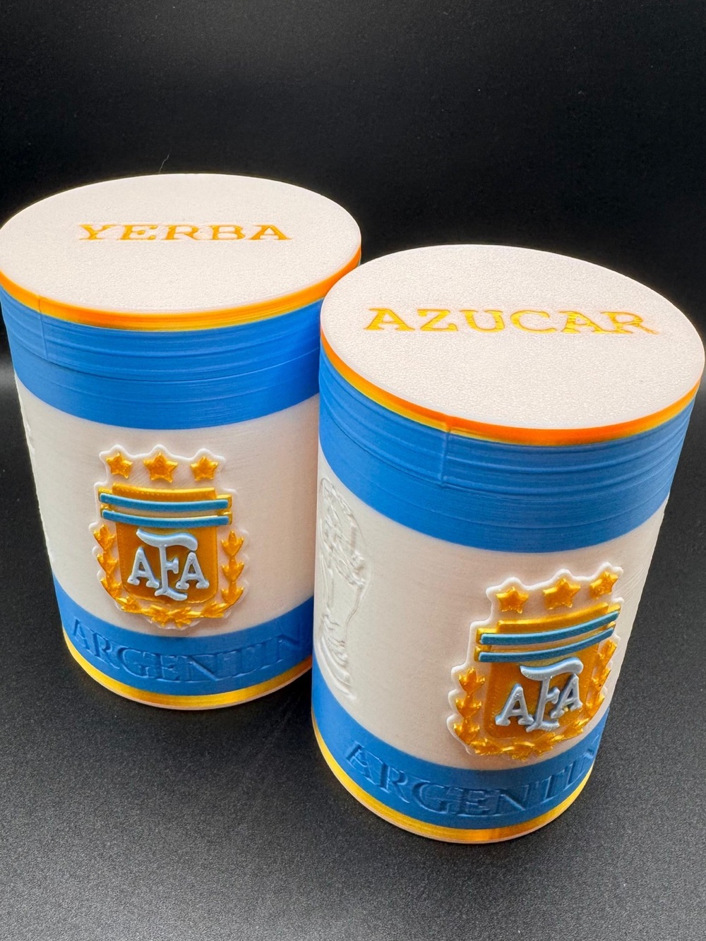 Yerba and Azucar Canisters - Blue White Gold Argentina Crest